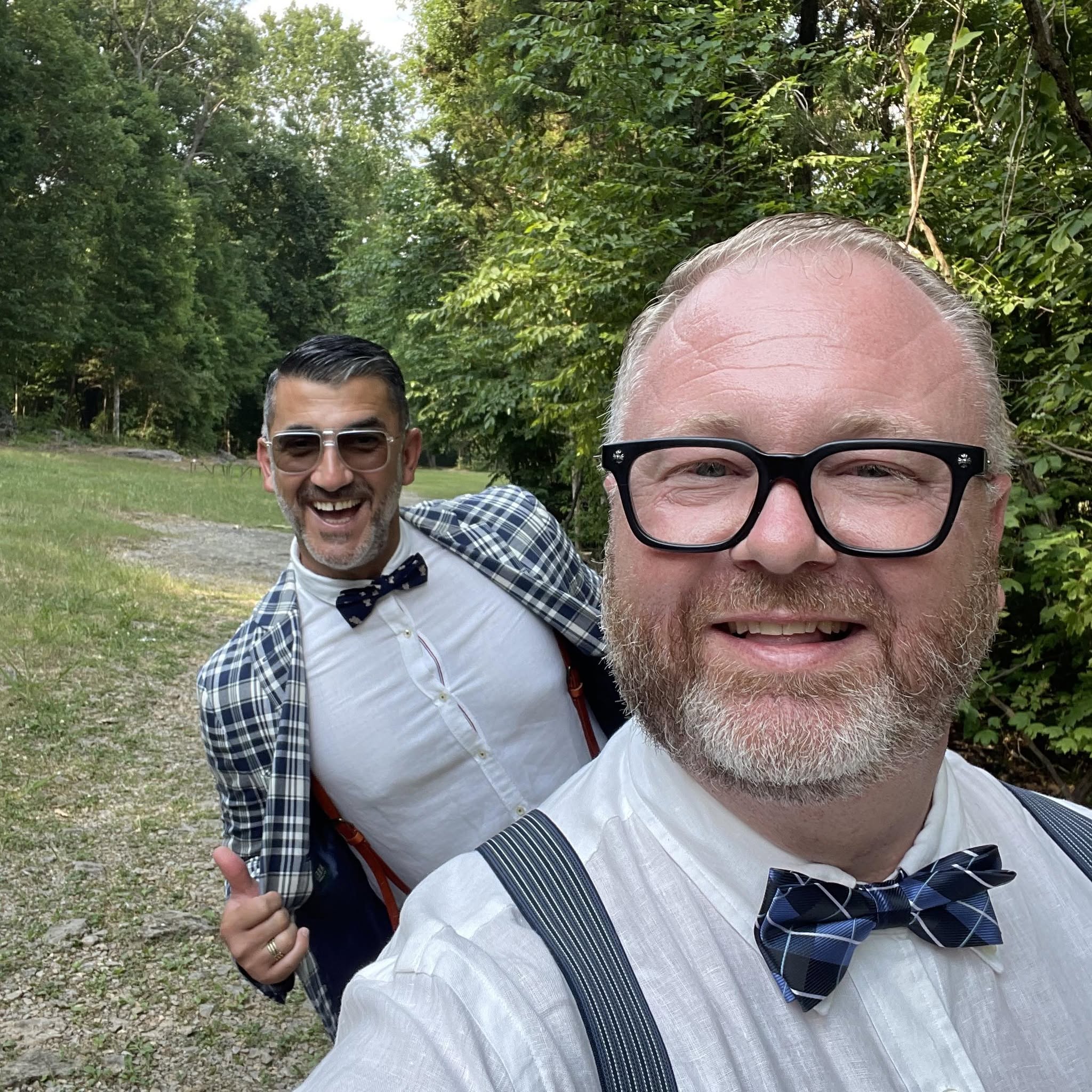 Matthew Jobe with a friend outdoors