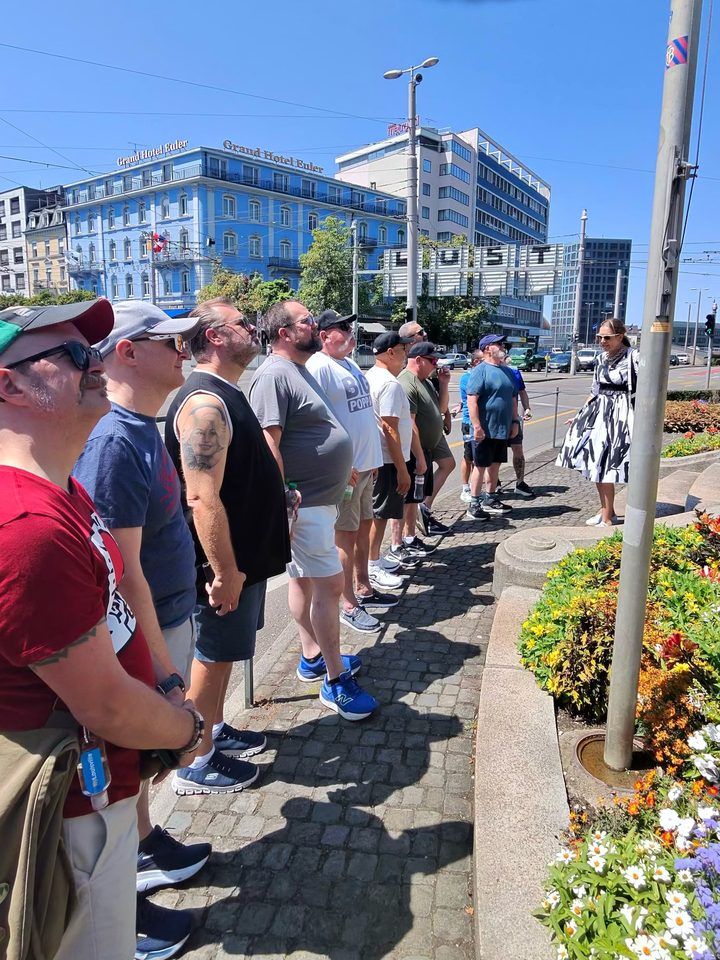 CruisingBears travelers listening to a local guide during the complimentary Basel walking tour