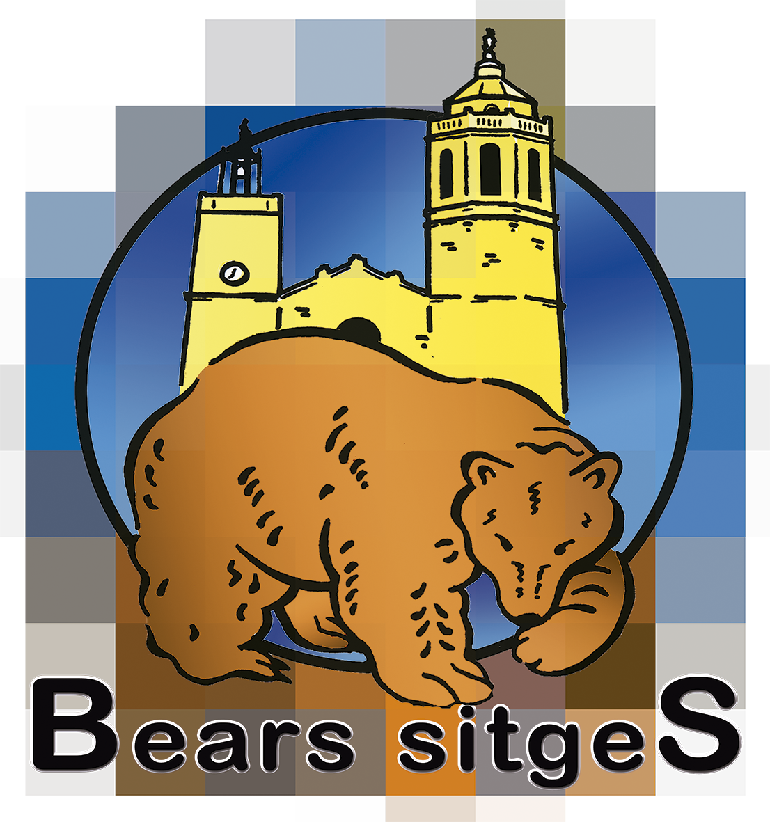 Bears Sitges logo with a bear in front of the Sitges church