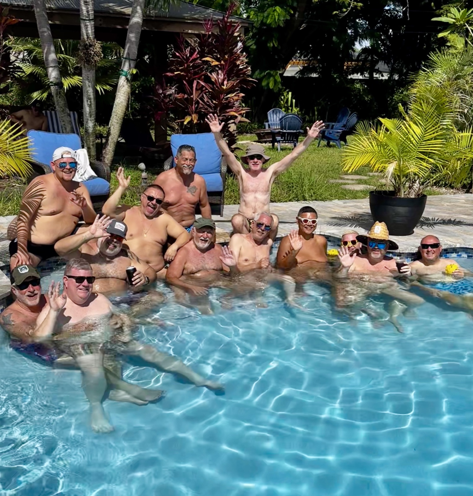 Full crew gathered poolside at the Solstice Wilton Manors pre-cruise meet & greet