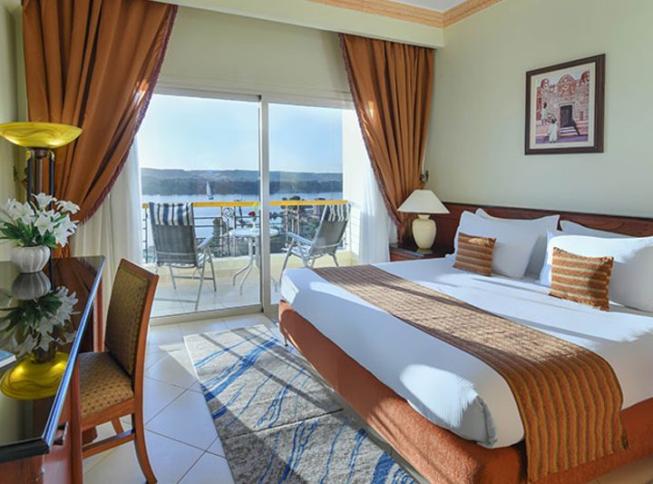 Tolip Aswan room opening onto a balcony over the Nile